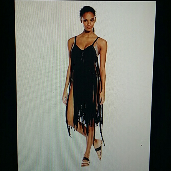🔥HP🔥 Elan Black Fringe Dress Tunic Top - Picture 2 of 4